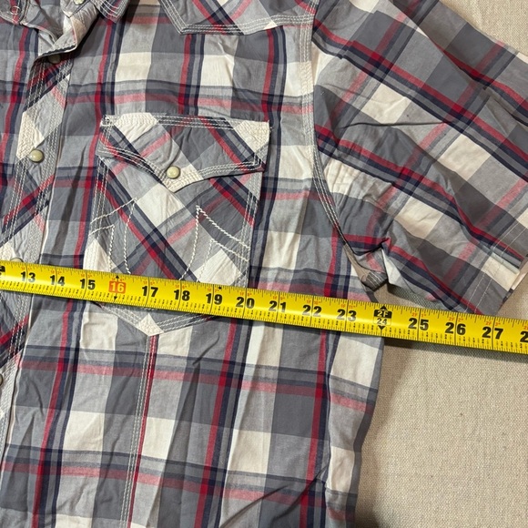 True Religion Shirt Mens XXXL 3XL Red Grey Pearl Snap Plaid Western Cowboy Rodeo - Picture 5 of 5